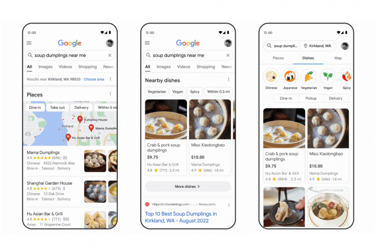 dishes near me google update screenshot examples